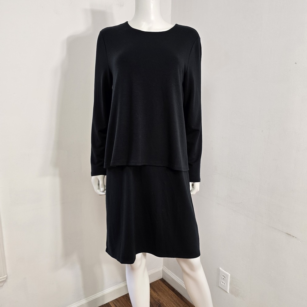 PureJill J Jill Luxe Tencel Layered Layering Dress Black Sz M Stretch Minimalist